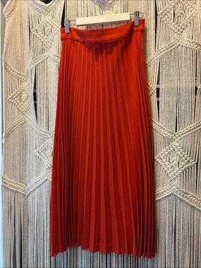 Zara Red/ Orange Pleated Midi Skirt